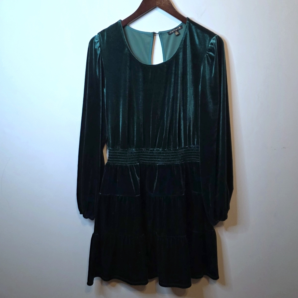 City Triangles Emerald Green Velvet Tiered Fit & Flare Dress Whimsigoth Size XL